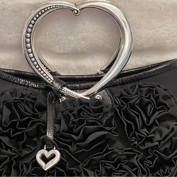 NWT Brighton “Kimbell” Satin & Leather Trim Bag w Rosettes & Heart Metal Handles - Picture 4 of 16
